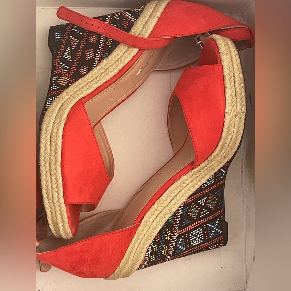 Micro suede wedge sandal with ankle strap